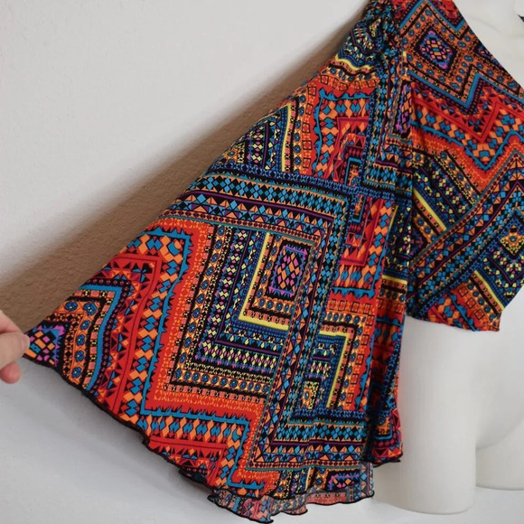 Luukse Multicolor Boho Crop Top Sz S Button Front Southwestern Tribal Dance - Picture 6 of 16